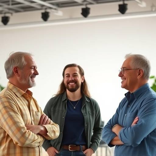 Clients satisfaits du service, souriant et discutant dans un studio