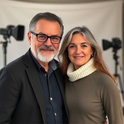 Fondateurs du studio de tournage, Jean-Pierre Dubois et Isabelle Moreau, posant devant un studio